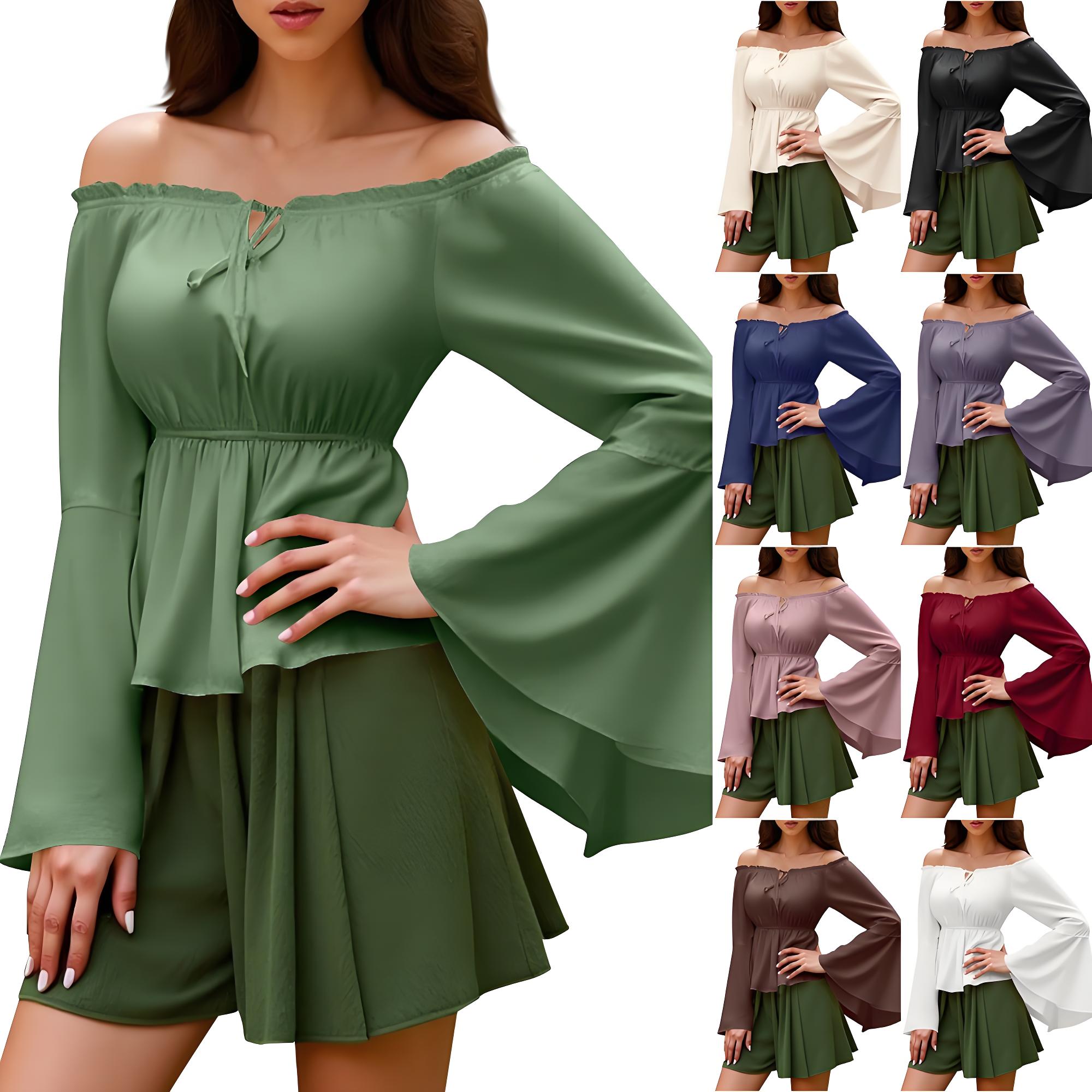 Blouse Off Shoulder - Blus Renaisans Wanita Petani Lengan Terbuka