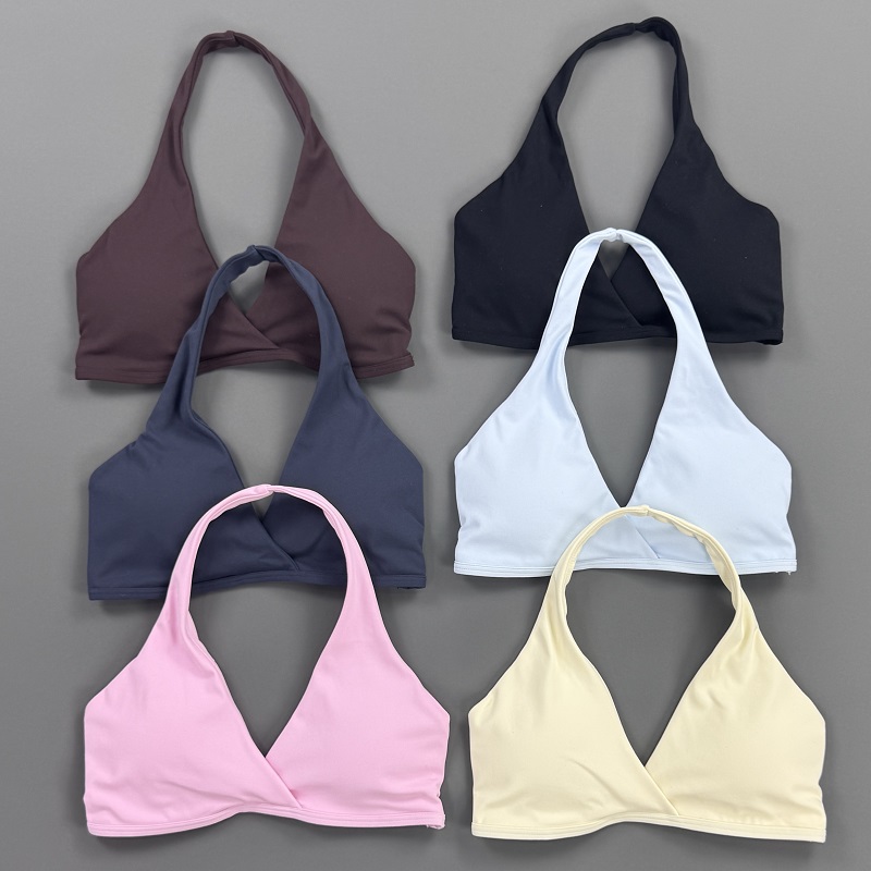 Crop Top Crochet - Atasan Gym Wanita Halter Neck Sports