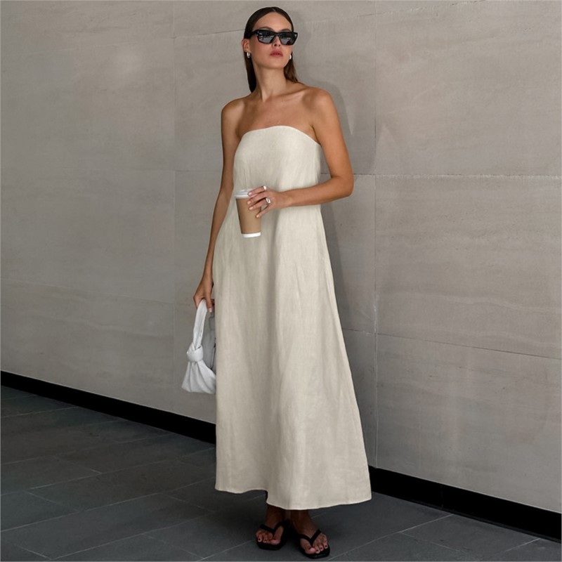 Gaun Panjang Linen Katun Tanpa - Linen Dress Wrap ulasan dan harga
