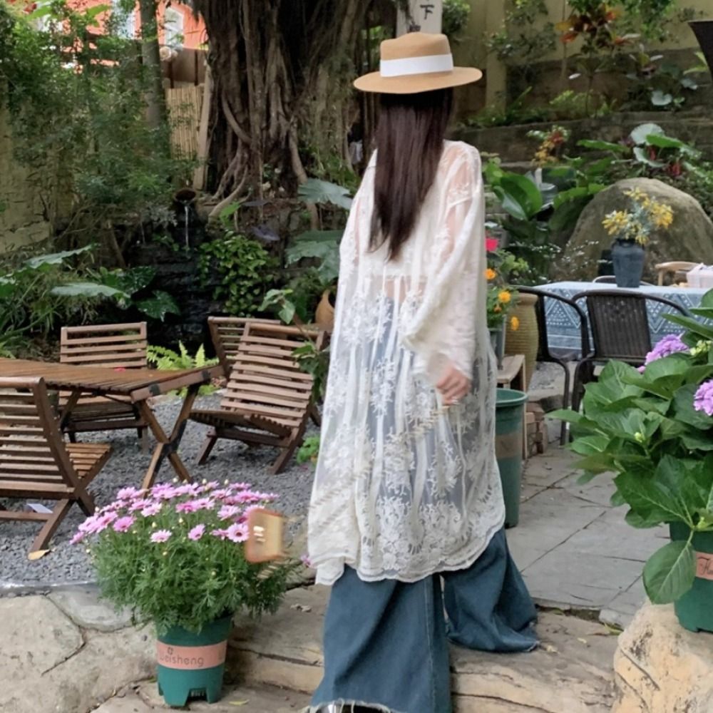 Blus renda ringan dengan tali, - Kimono Sheer Floral ulasan dan harga
